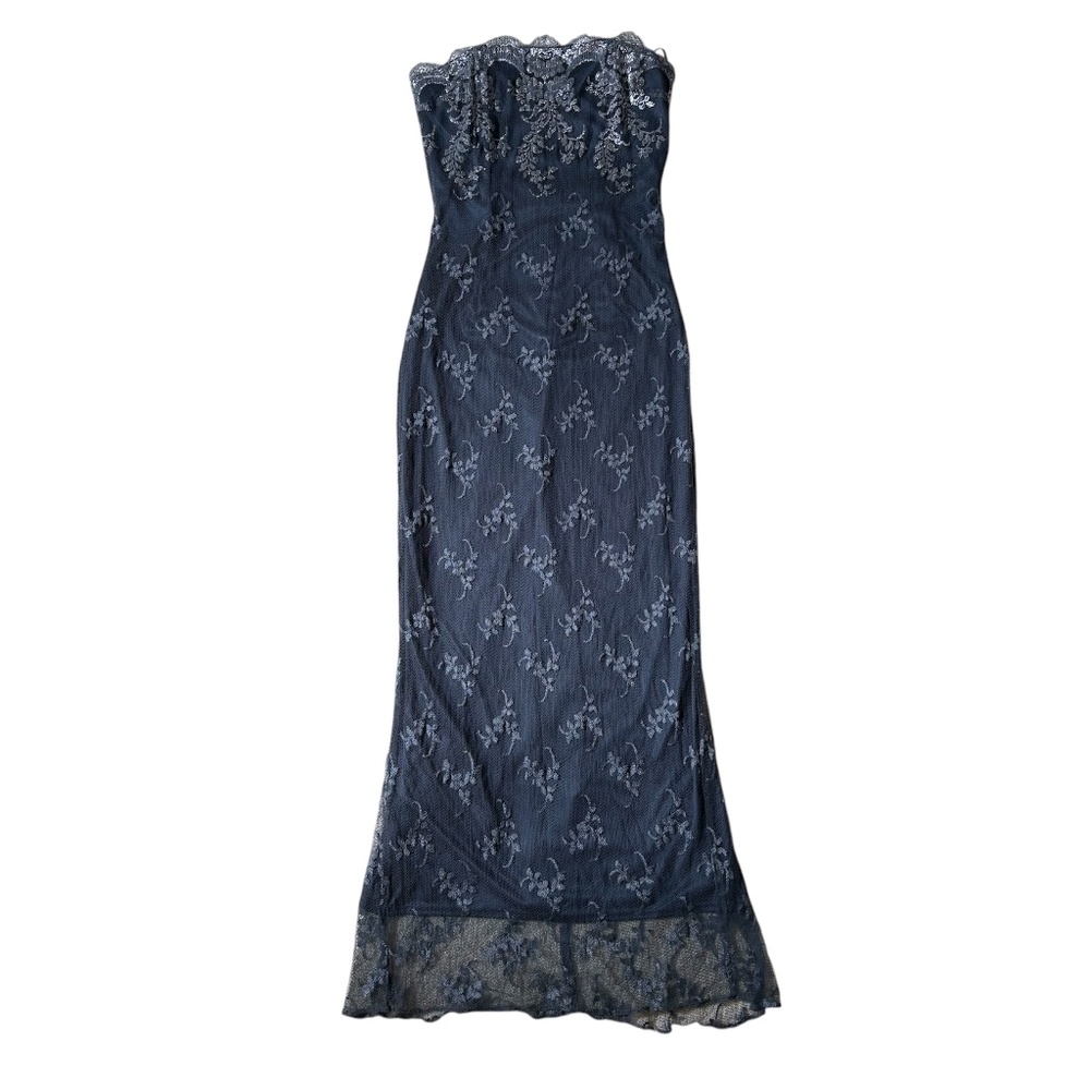 Jessica McClintok Gunne Sax Strapless Lace Dress Size 11 Gray/Silver Whimsigoth